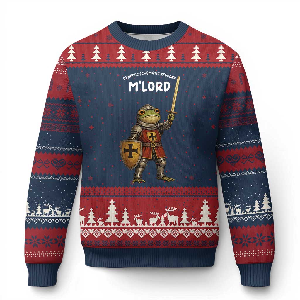 Knight Frog Ugly Christmas Sweater Funny T'was The Tism M'Lord Vintage Autism Medieval