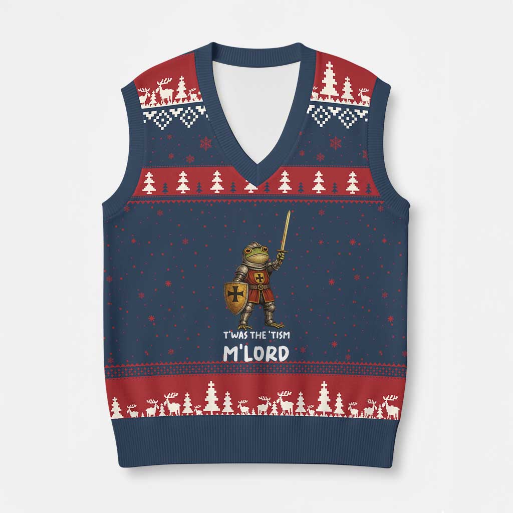 Knight Frog V-Neck Knit Sweater Vest Funny T'was The Tism M'Lord Vintage Autism Medieval
