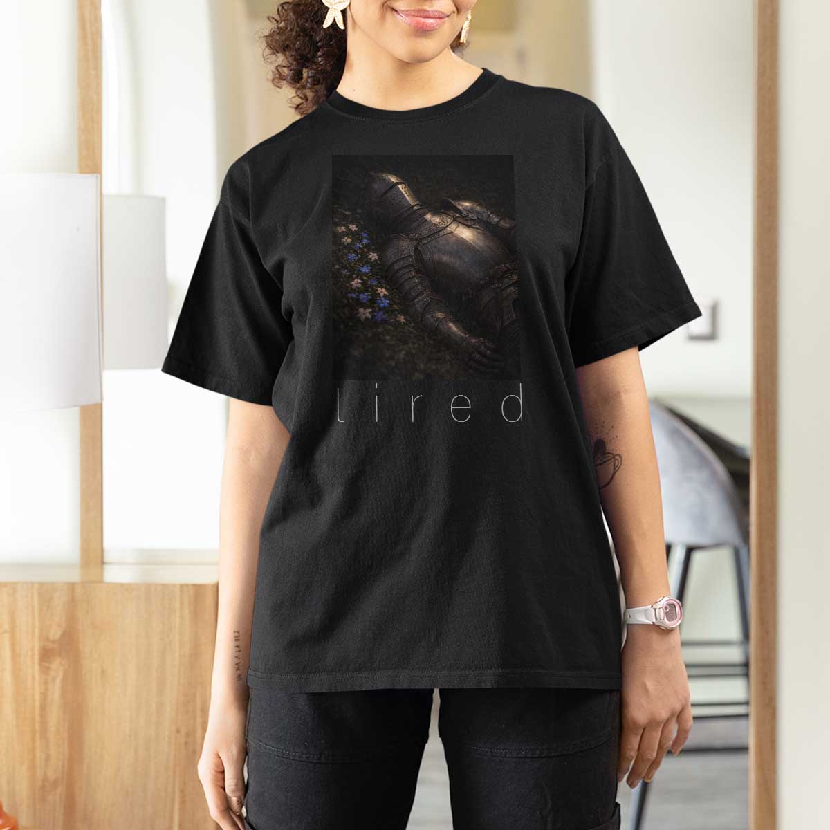 Tired Knight T Shirt For Women Gothic Medieval Fantasy - Wonder Print Shop
