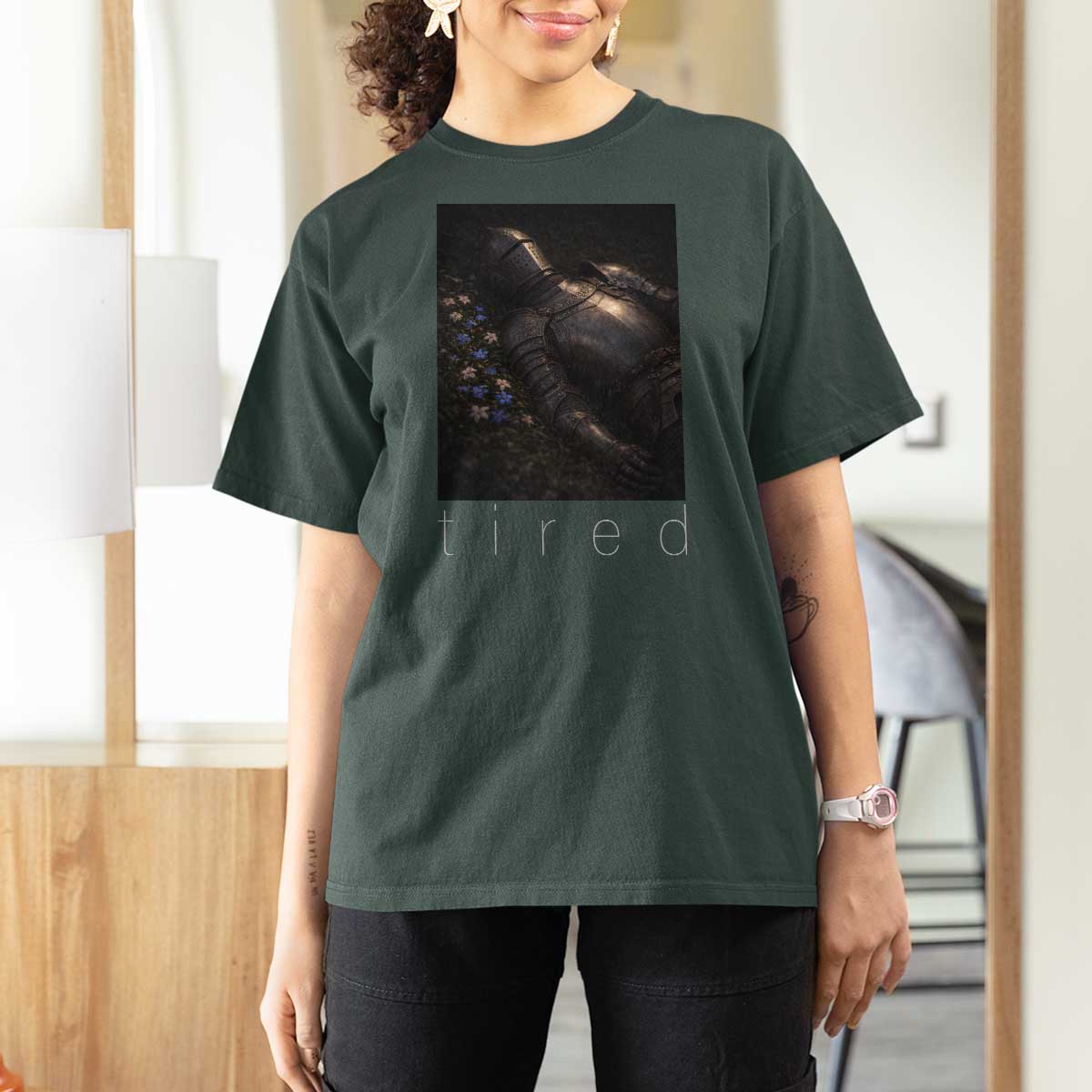 Tired Knight T Shirt For Women Gothic Medieval Fantasy - Wonder Print Shop
