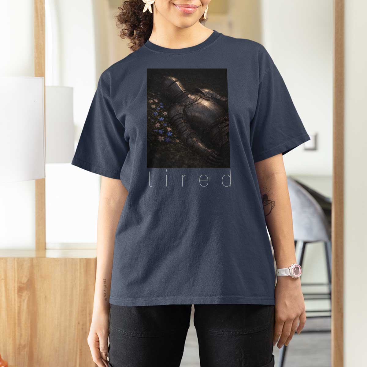 Tired Knight T Shirt For Women Gothic Medieval Fantasy - Wonder Print Shop