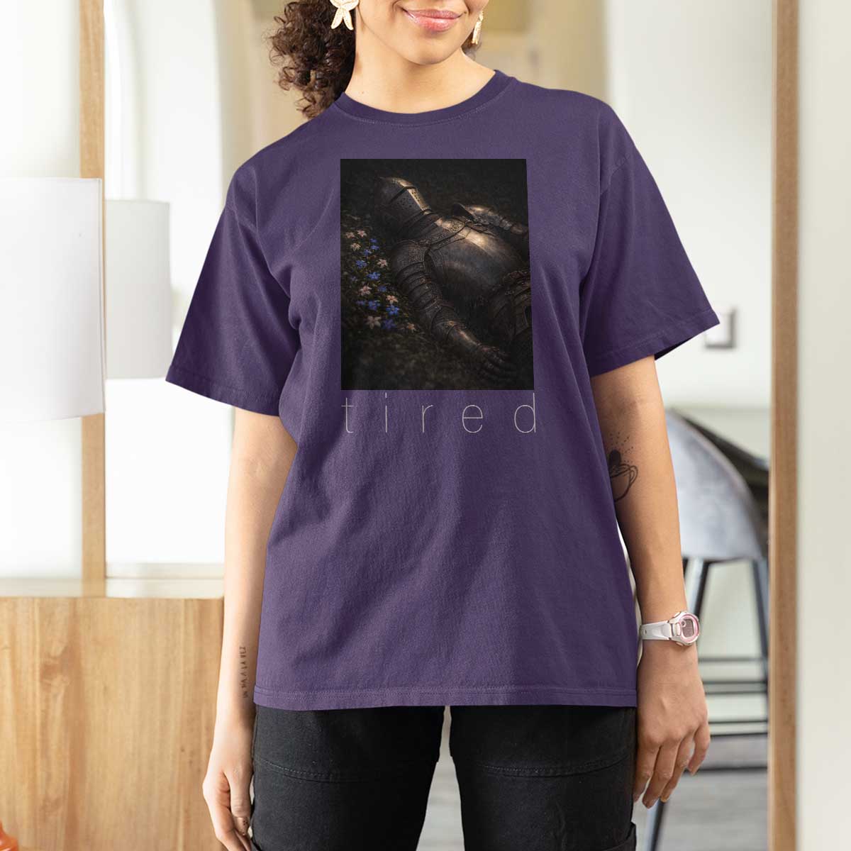 Tired Knight T Shirt For Women Gothic Medieval Fantasy - Wonder Print Shop