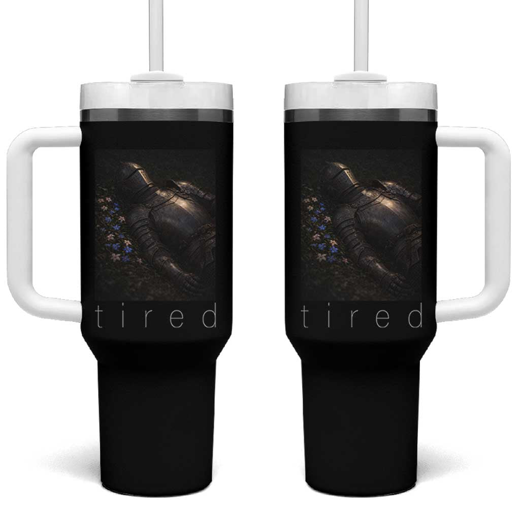 Tired Knight Tumbler With Handle Gothic Medieval Fantasy - Wonder Print Shop
