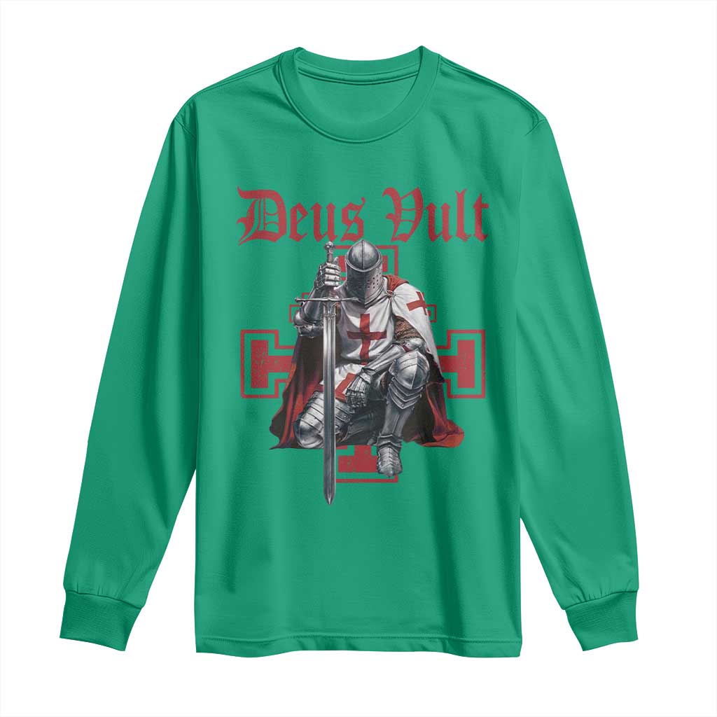 Deus Vult Knight Templar Long Sleeve Shirt Crusader Cross - Wonder Print Shop
