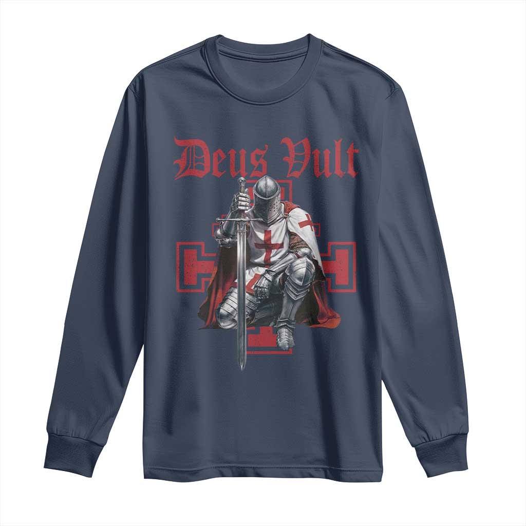 Deus Vult Knight Templar Long Sleeve Shirt Crusader Cross - Wonder Print Shop