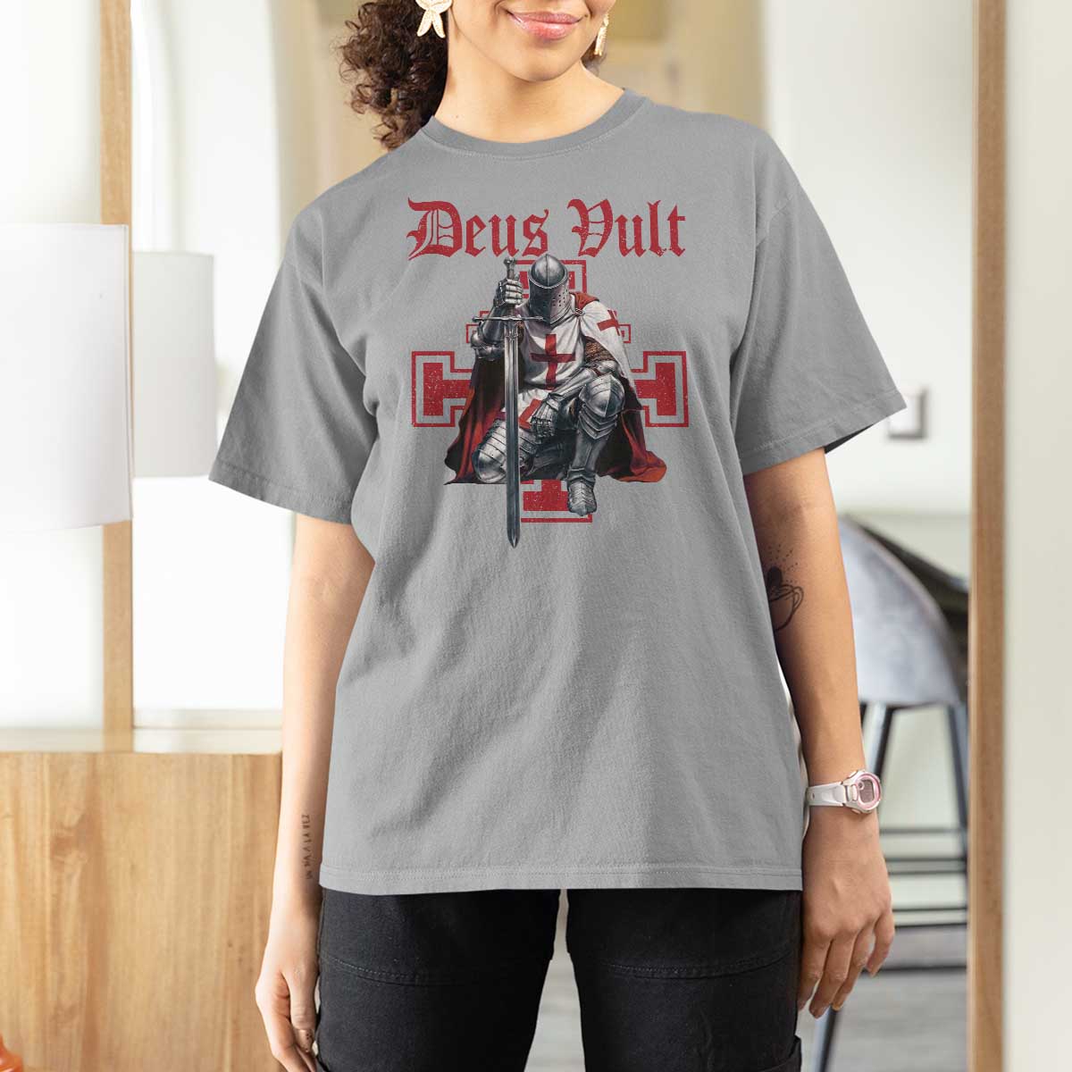 Deus Vult Knight Templar T Shirt For Women Crusader Cross - Wonder Print Shop
