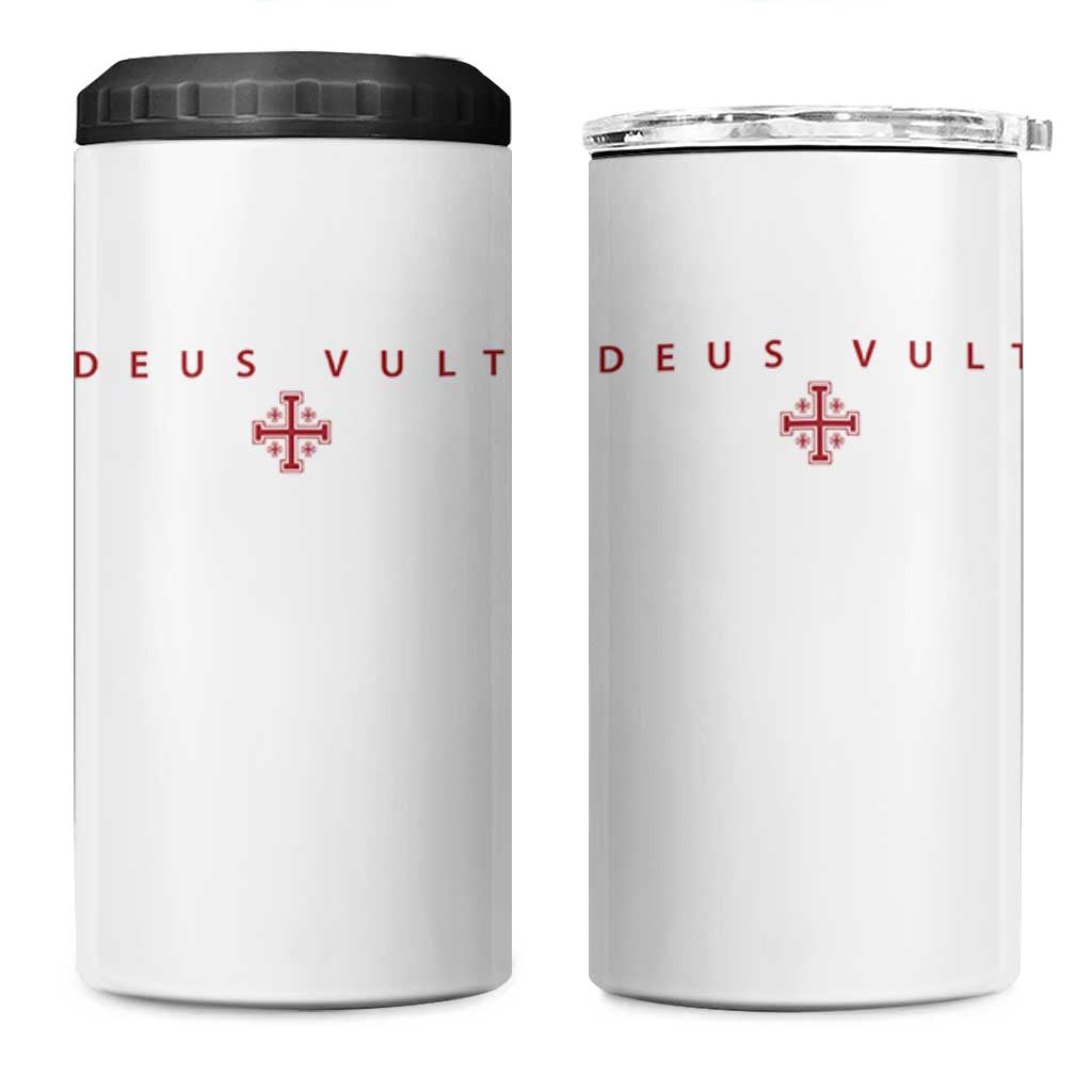 Catholic Knight Templar Crusader Cross 4 in 1 Can Cooler Tumbler Subtle Minimal Christian Faith Deus Vult - Wonder Print Shop