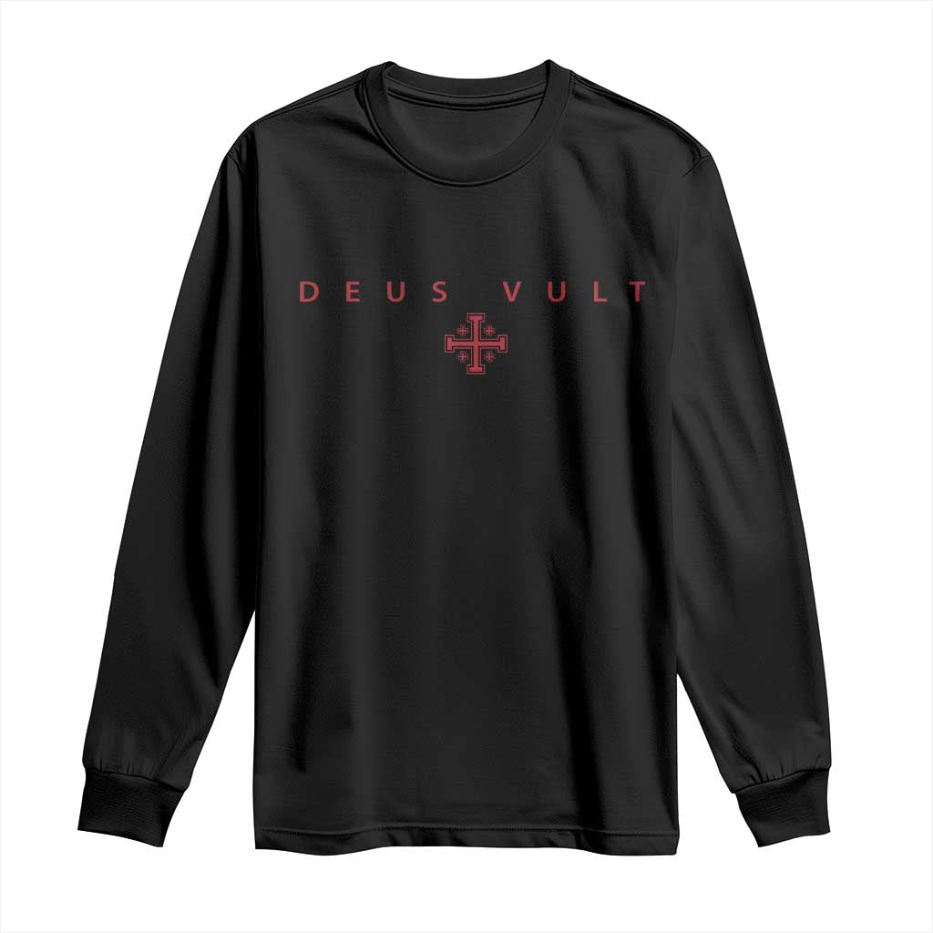 Catholic Knight Templar Crusader Cross Long Sleeve Shirt Subtle Minimal Christian Faith Deus Vult - Wonder Print Shop
