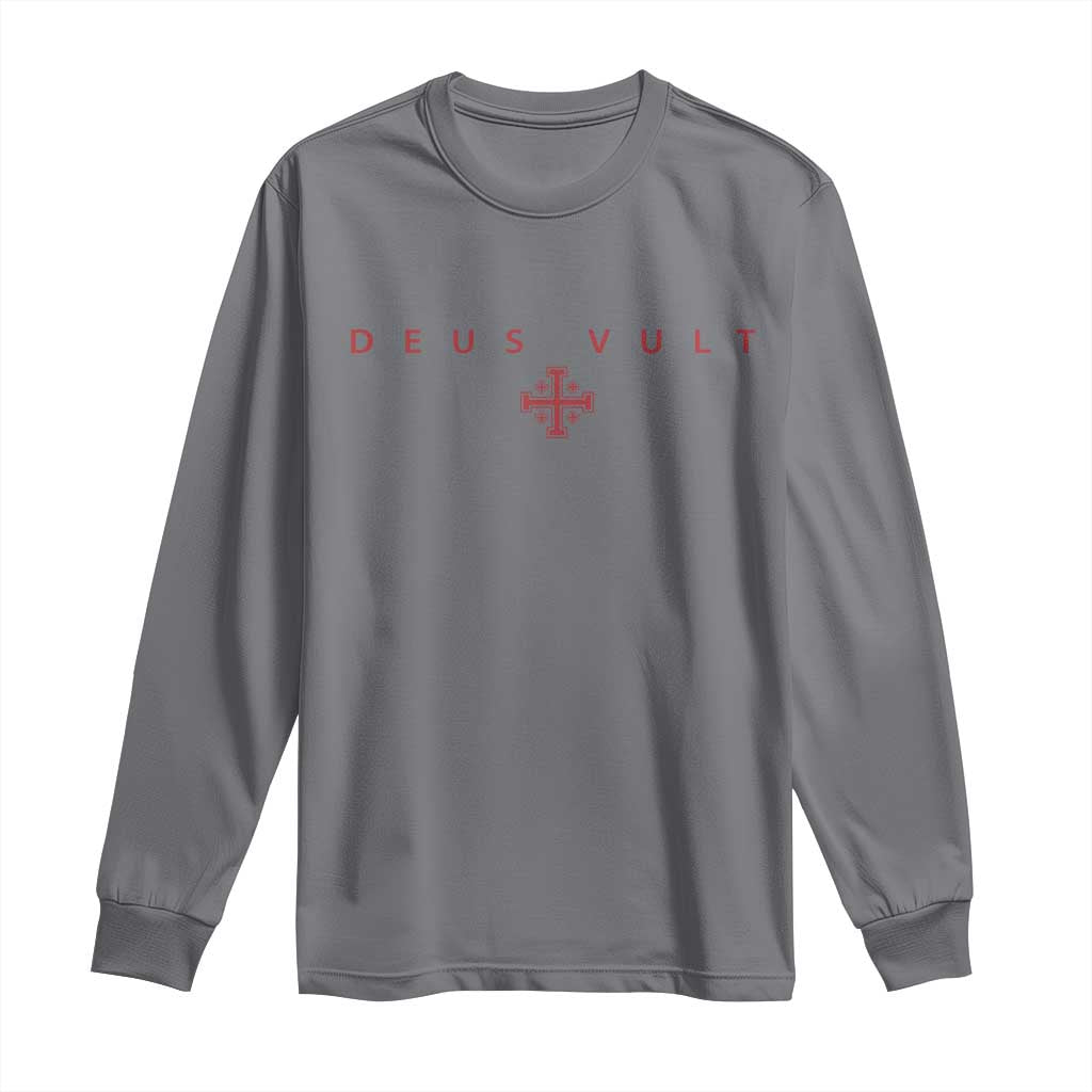 Catholic Knight Templar Crusader Cross Long Sleeve Shirt Subtle Minimal Christian Faith Deus Vult - Wonder Print Shop
