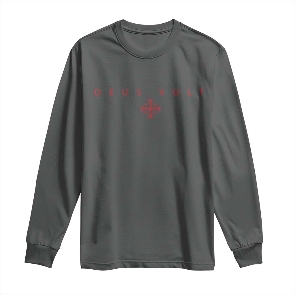 Catholic Knight Templar Crusader Cross Long Sleeve Shirt Subtle Minimal Christian Faith Deus Vult - Wonder Print Shop