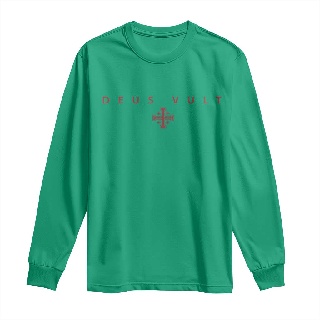 Catholic Knight Templar Crusader Cross Long Sleeve Shirt Subtle Minimal Christian Faith Deus Vult - Wonder Print Shop