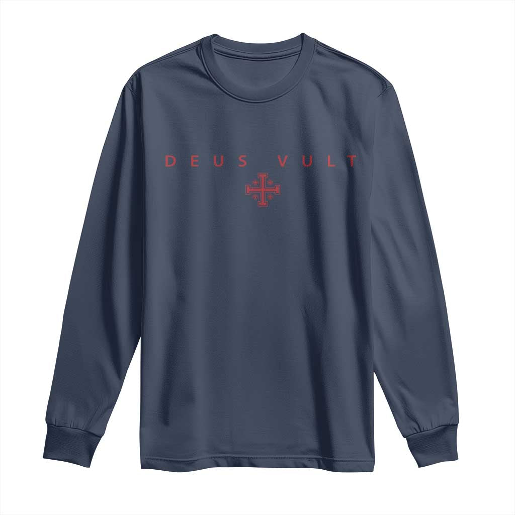 Catholic Knight Templar Crusader Cross Long Sleeve Shirt Subtle Minimal Christian Faith Deus Vult - Wonder Print Shop