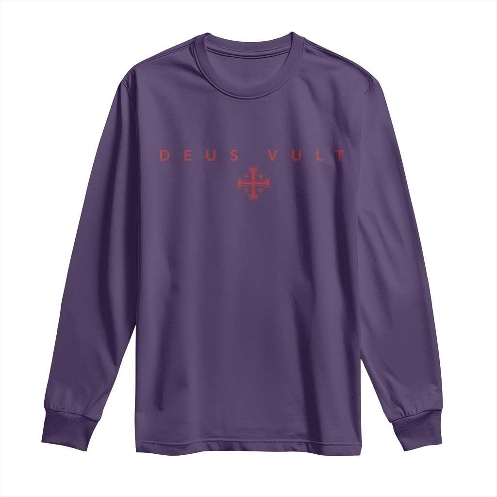 Catholic Knight Templar Crusader Cross Long Sleeve Shirt Subtle Minimal Christian Faith Deus Vult - Wonder Print Shop