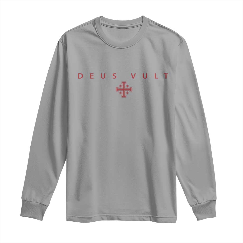 Catholic Knight Templar Crusader Cross Long Sleeve Shirt Subtle Minimal Christian Faith Deus Vult - Wonder Print Shop