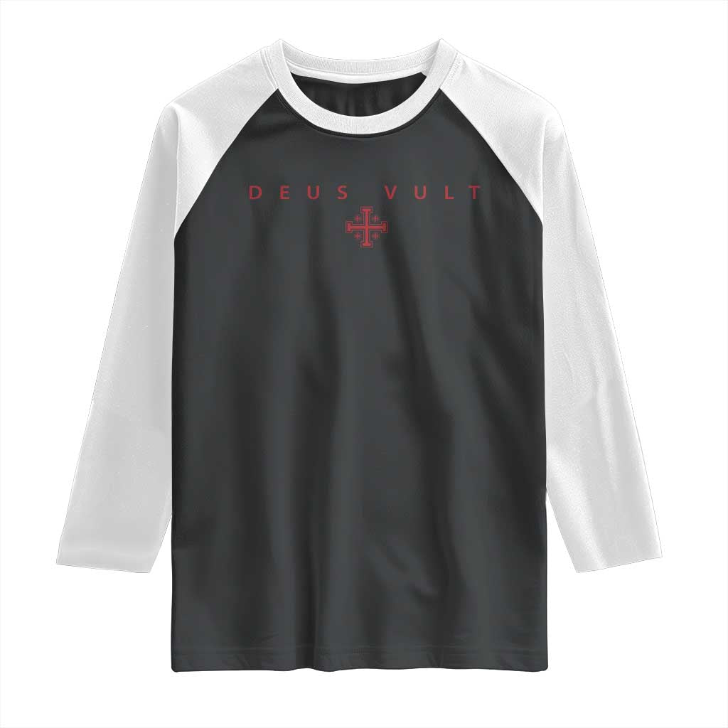 Catholic Knight Templar Crusader Cross Raglan Shirt Subtle Minimal Christian Faith Deus Vult - Wonder Print Shop