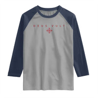 Catholic Knight Templar Crusader Cross Raglan Shirt Subtle Minimal Christian Faith Deus Vult - Wonder Print Shop