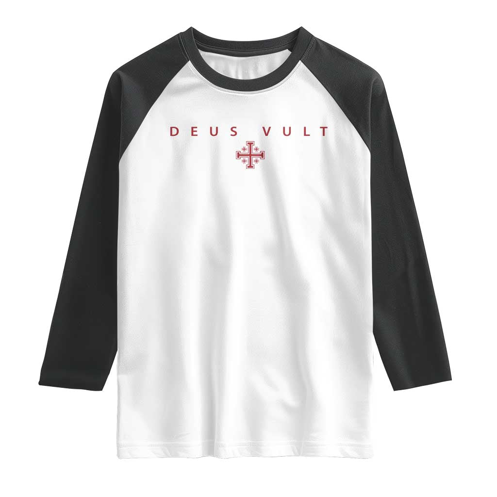 Catholic Knight Templar Crusader Cross Raglan Shirt Subtle Minimal Christian Faith Deus Vult - Wonder Print Shop