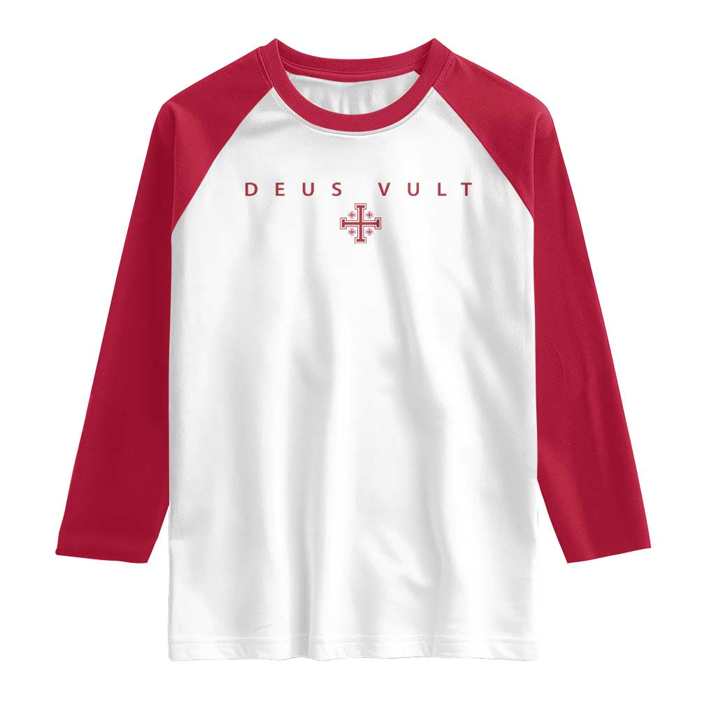 Catholic Knight Templar Crusader Cross Raglan Shirt Subtle Minimal Christian Faith Deus Vult - Wonder Print Shop