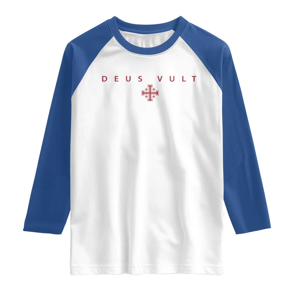 Catholic Knight Templar Crusader Cross Raglan Shirt Subtle Minimal Christian Faith Deus Vult - Wonder Print Shop