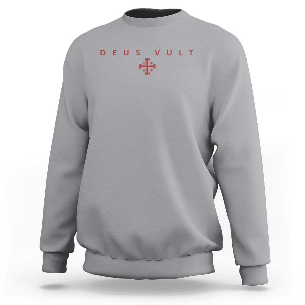 Catholic Knight Templar Crusader Cross Sweatshirt Subtle Minimal Christian Faith Deus Vult - Wonder Print Shop