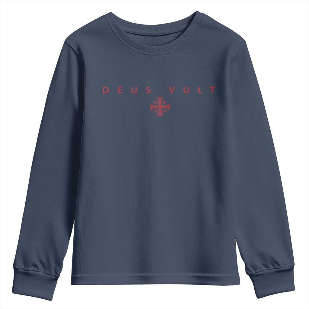 Catholic Knight Templar Crusader Cross Youth Sweatshirt Subtle Minimal Christian Faith Deus Vult - Wonder Print Shop
