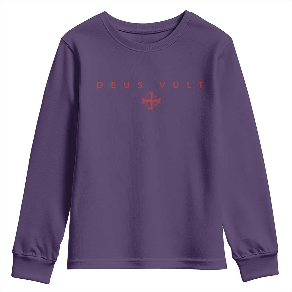 Catholic Knight Templar Crusader Cross Youth Sweatshirt Subtle Minimal Christian Faith Deus Vult - Wonder Print Shop