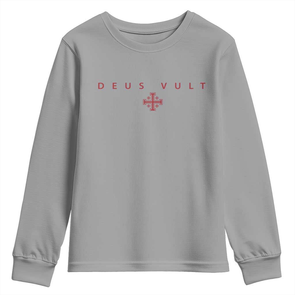 Catholic Knight Templar Crusader Cross Youth Sweatshirt Subtle Minimal Christian Faith Deus Vult - Wonder Print Shop