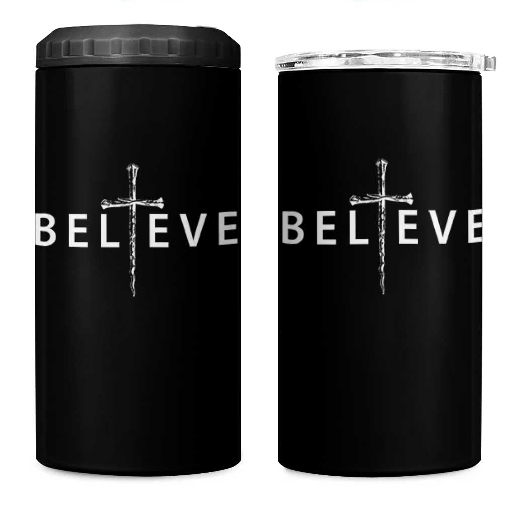 Cross Christian Religious Believe Blessed Faith Graphic 4 in 1 Can Cooler Tumbler