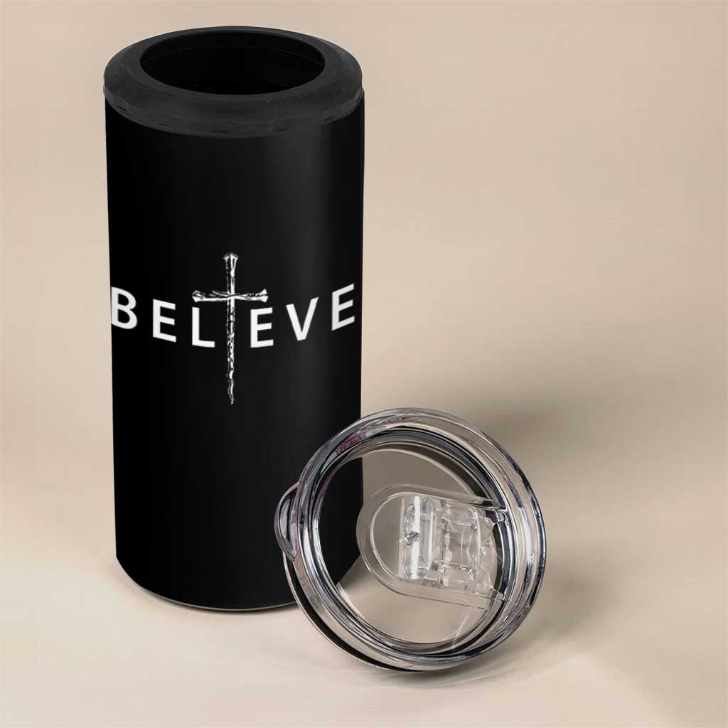 Cross Christian Religious Believe Blessed Faith Graphic 4 in 1 Can Cooler Tumbler