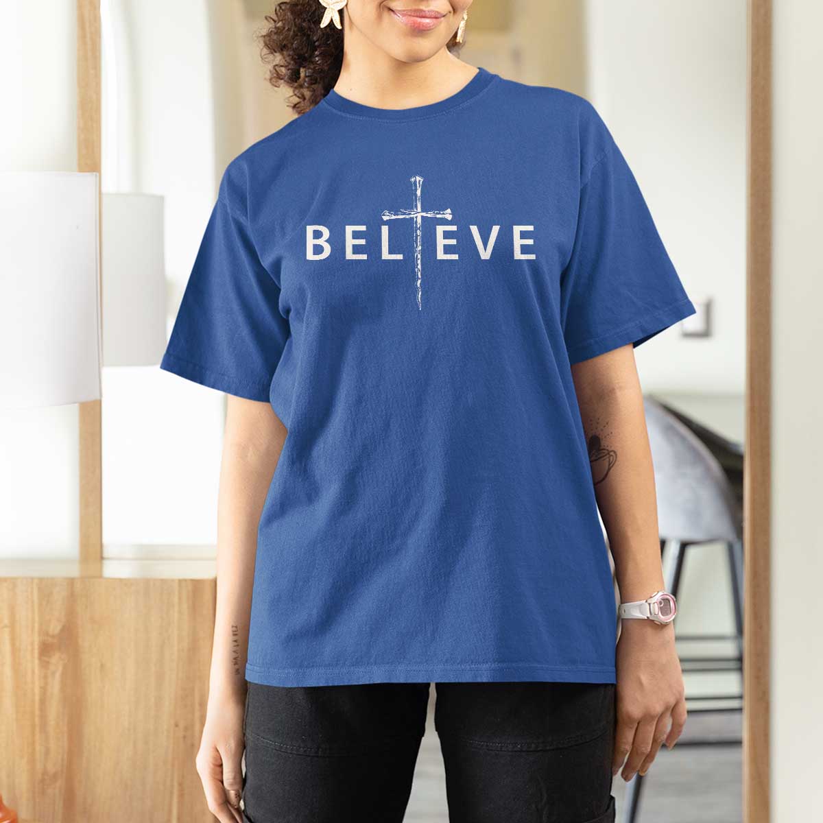 Cross Christian Religious Believe Blessed Faith Graphic T Shirt For Women