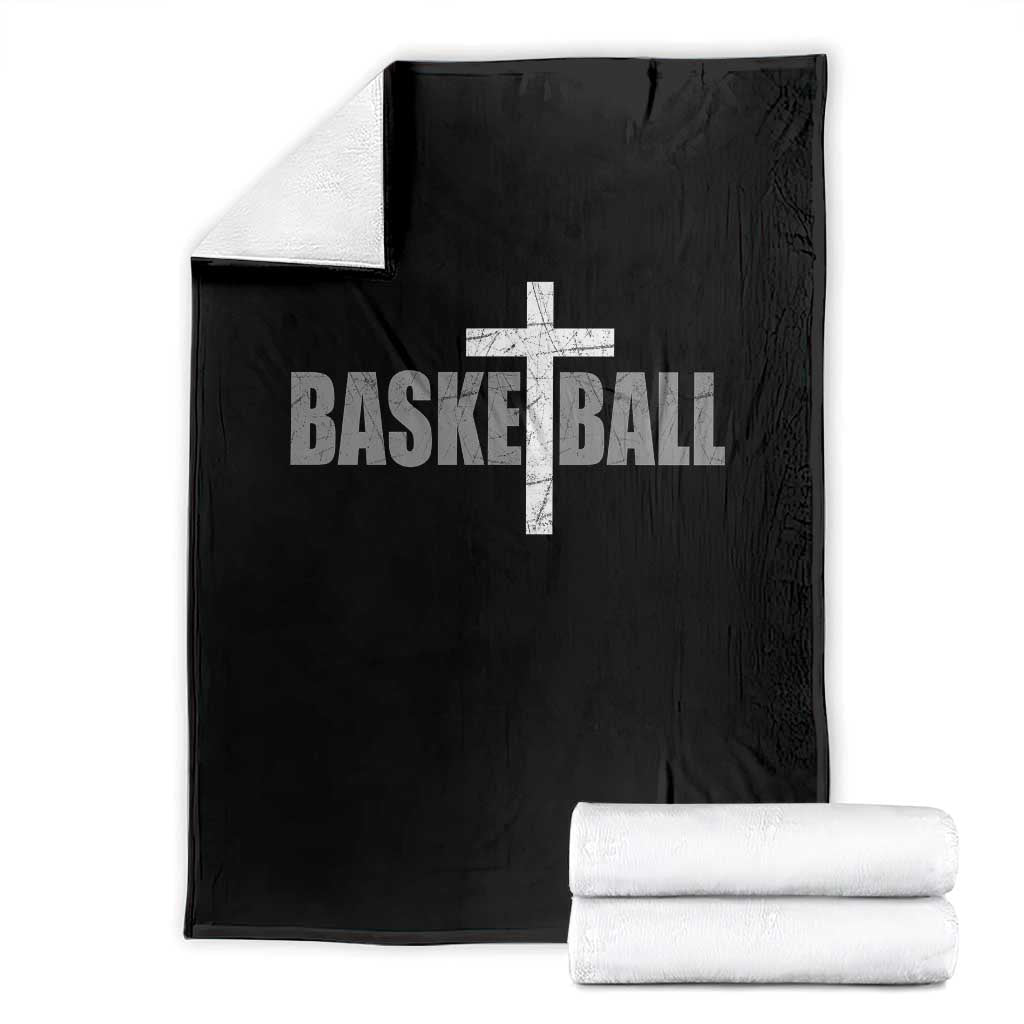 Christian Basketball Cross Throw Blanket Vintage Minimal Religious Faith