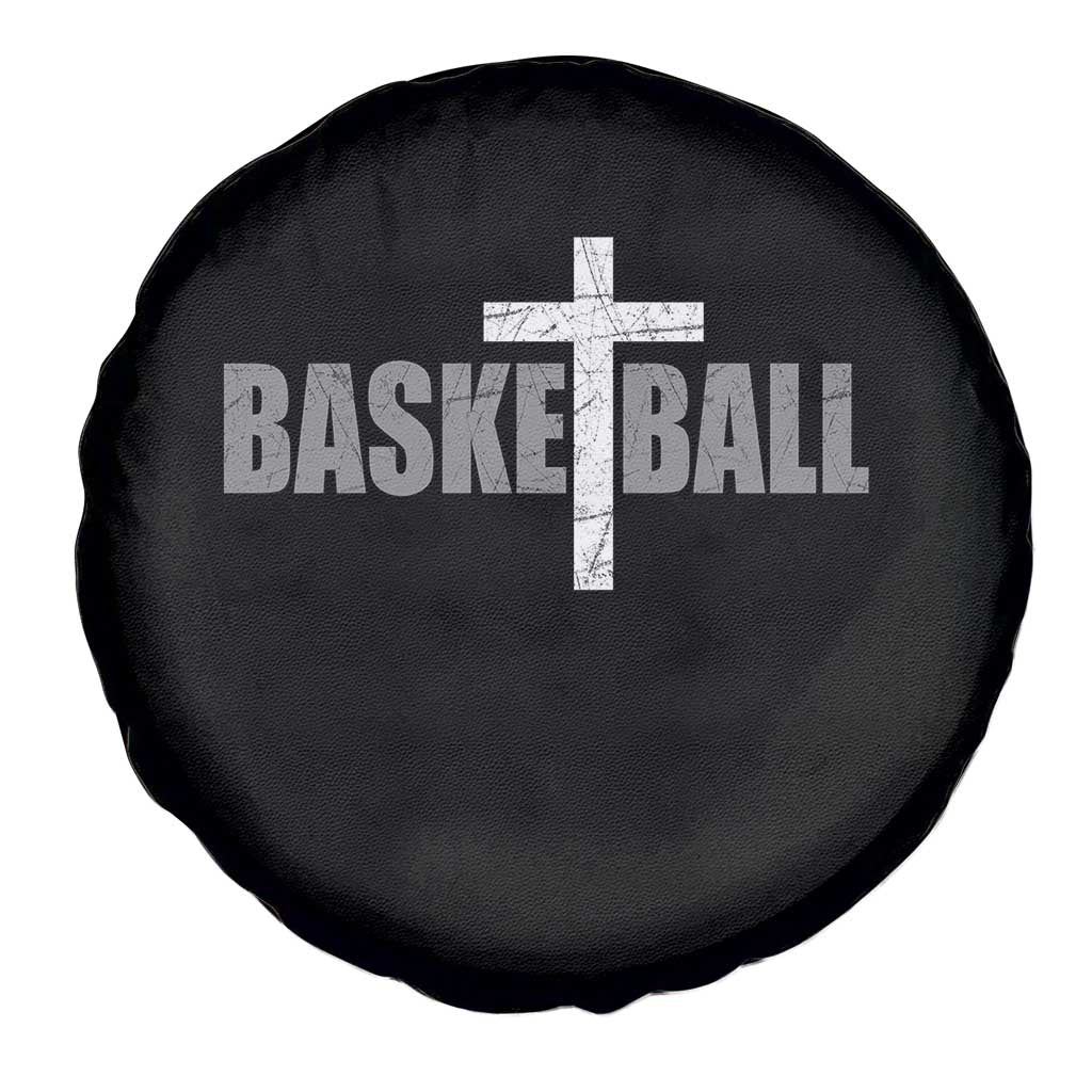Christian Basketball Cross Spare Tire Cover Vintage Minimal Religious Faith