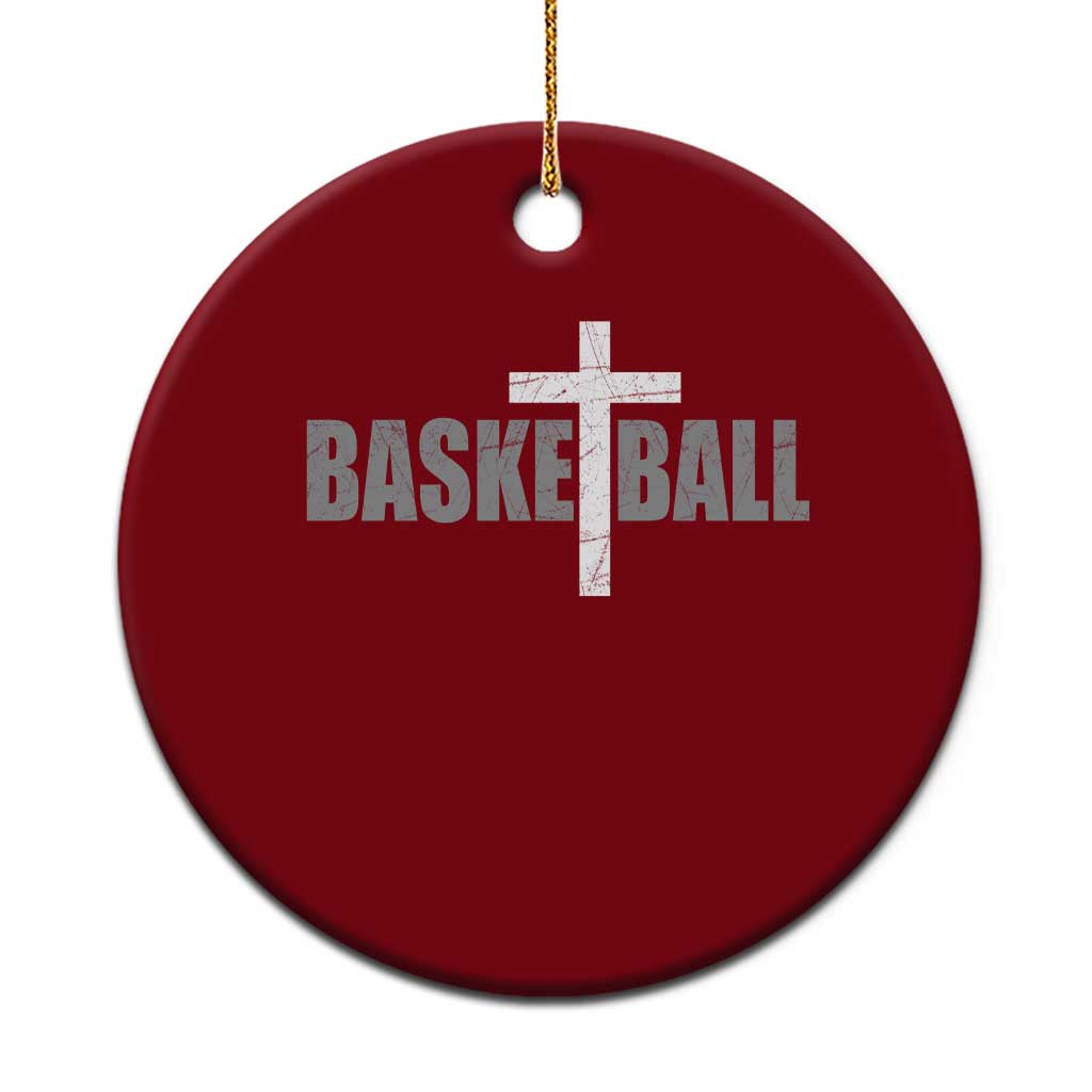 Christian Basketball Cross Ceramic Ornament Vintage Minimal Religious Faith