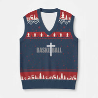 Christian Basketball Cross V-Neck Knit Sweater Vest Vintage Minimal Religious Faith