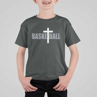 Christian Basketball Cross T Shirt For Kid Vintage Minimal Religious Faith