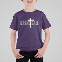 Christian Basketball Cross T Shirt For Kid Vintage Minimal Religious Faith