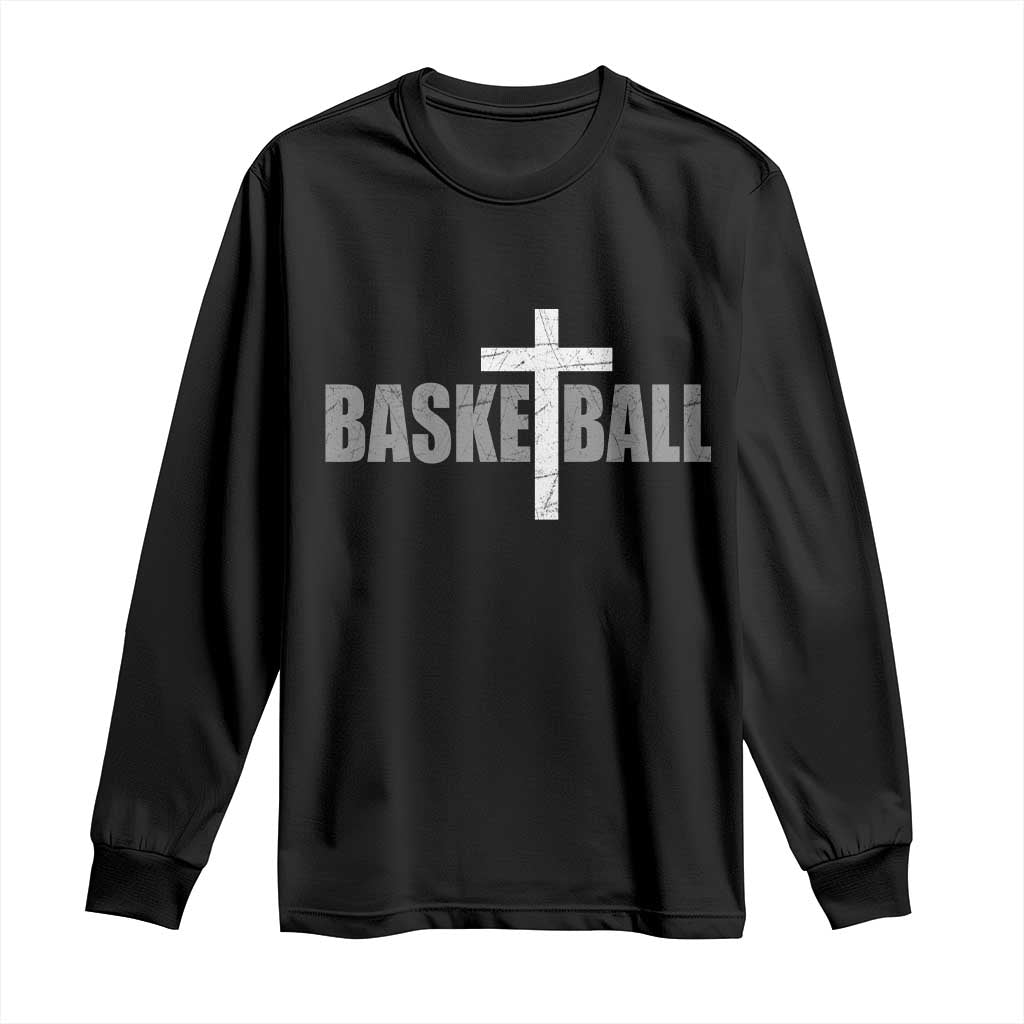 Christian Basketball Cross Long Sleeve Shirt Vintage Minimal Religious Faith