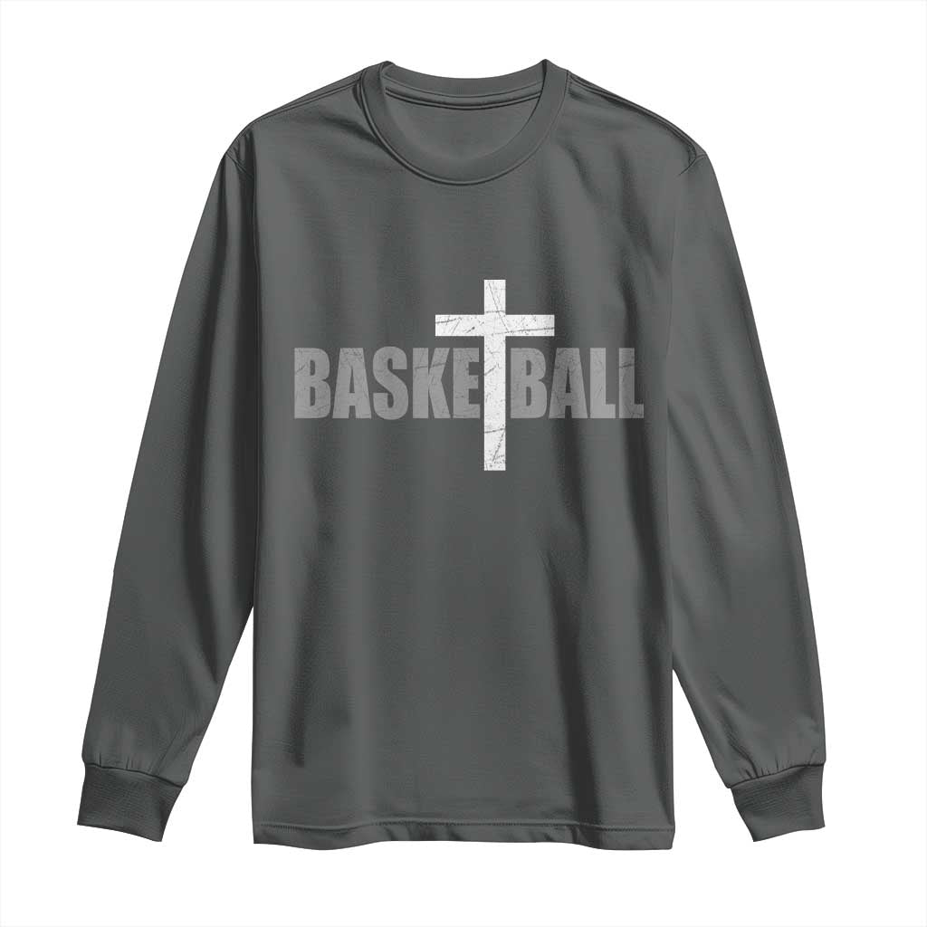 Christian Basketball Cross Long Sleeve Shirt Vintage Minimal Religious Faith
