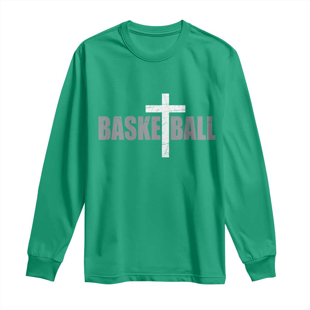 Christian Basketball Cross Long Sleeve Shirt Vintage Minimal Religious Faith