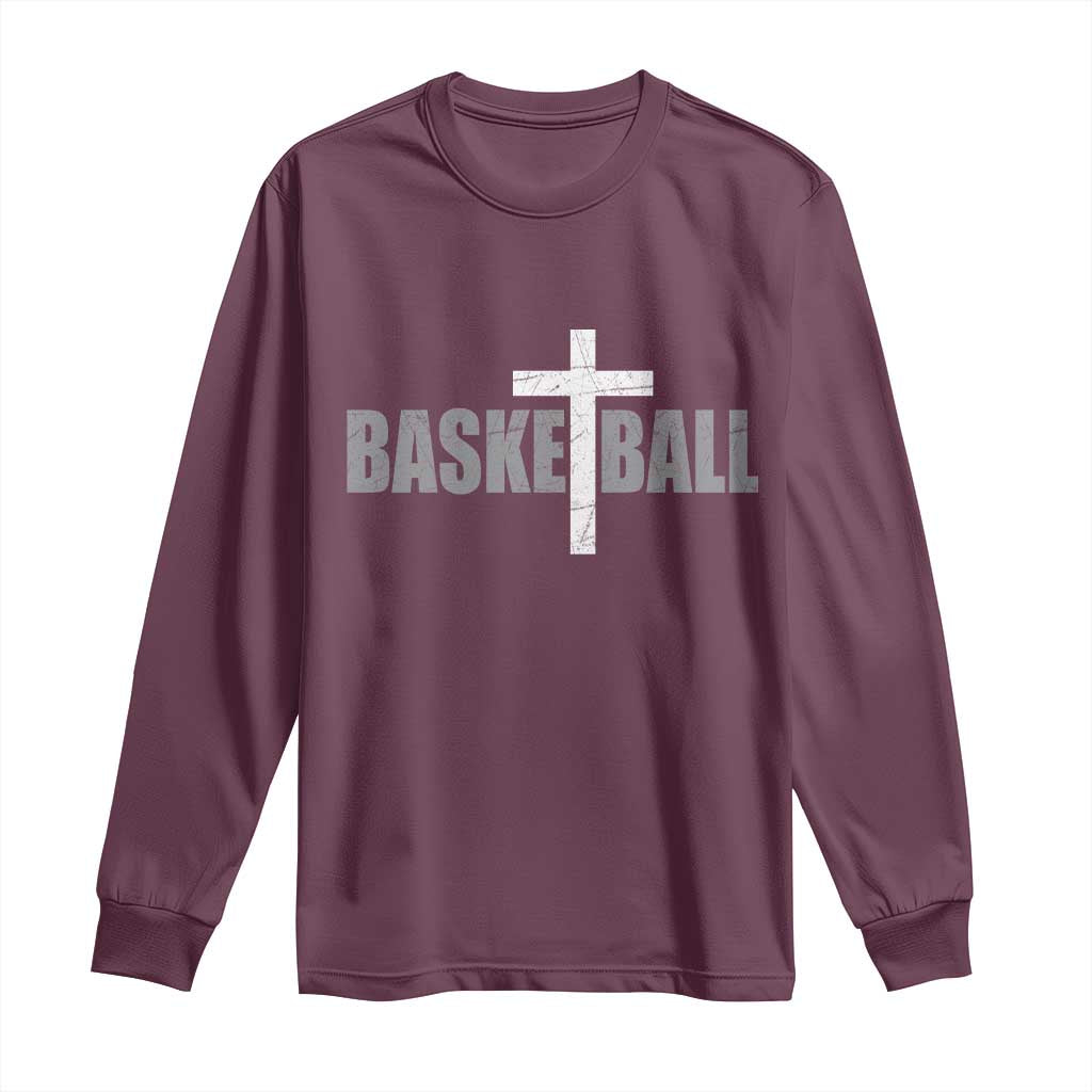 Christian Basketball Cross Long Sleeve Shirt Vintage Minimal Religious Faith