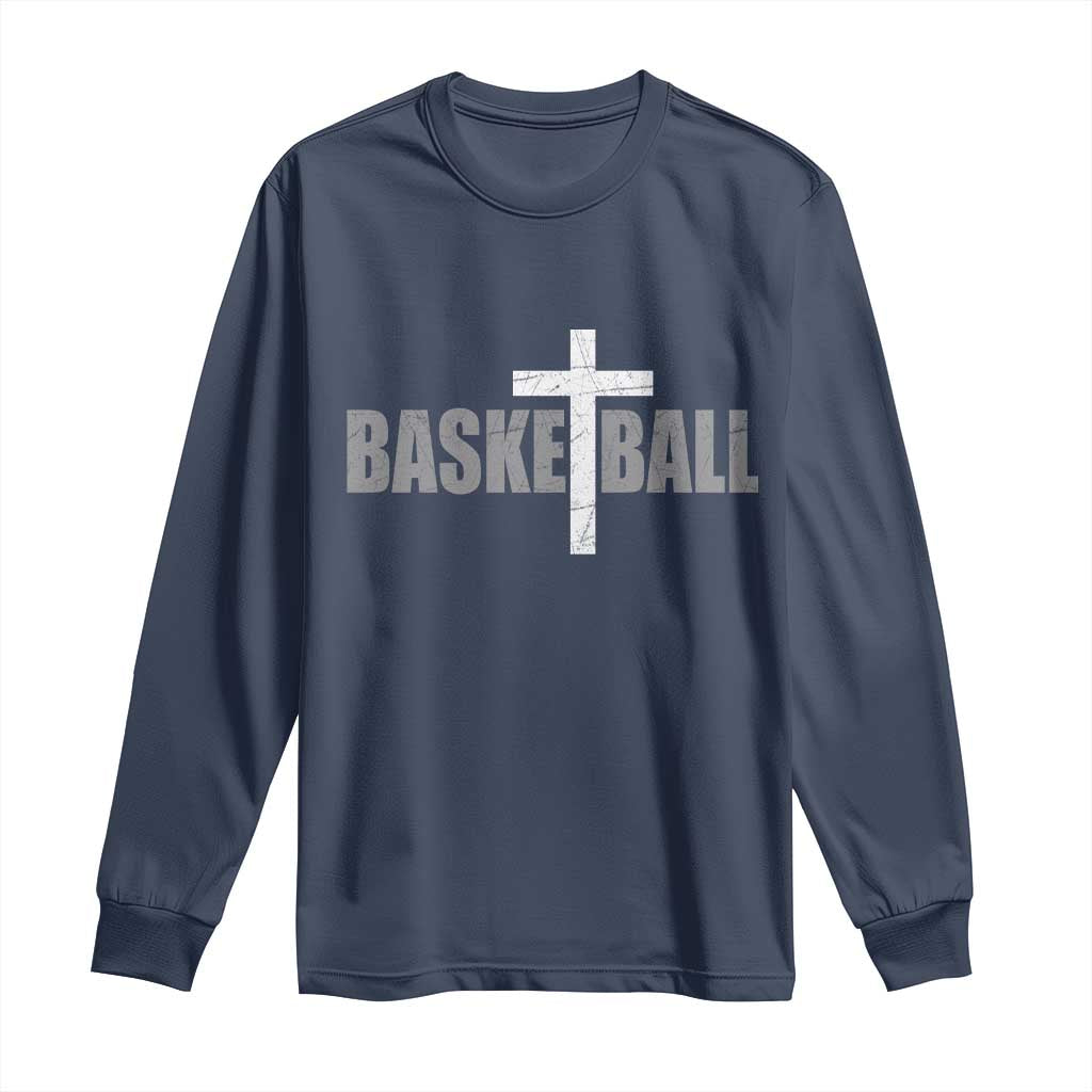 Christian Basketball Cross Long Sleeve Shirt Vintage Minimal Religious Faith