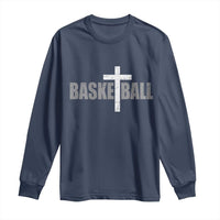 Christian Basketball Cross Long Sleeve Shirt Vintage Minimal Religious Faith