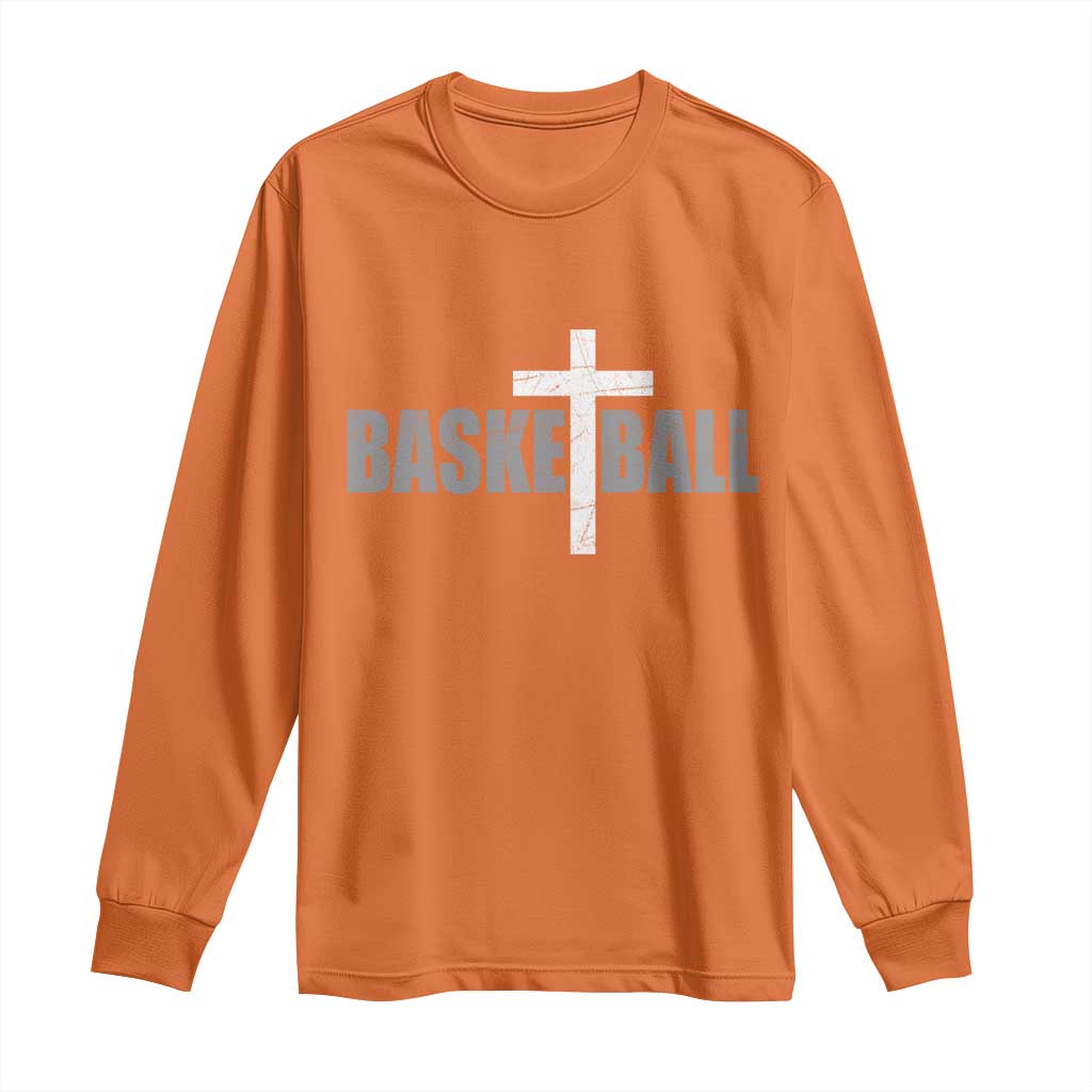 Christian Basketball Cross Long Sleeve Shirt Vintage Minimal Religious Faith