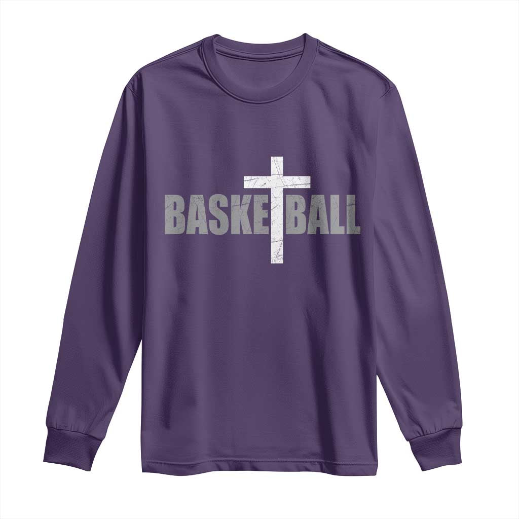 Christian Basketball Cross Long Sleeve Shirt Vintage Minimal Religious Faith
