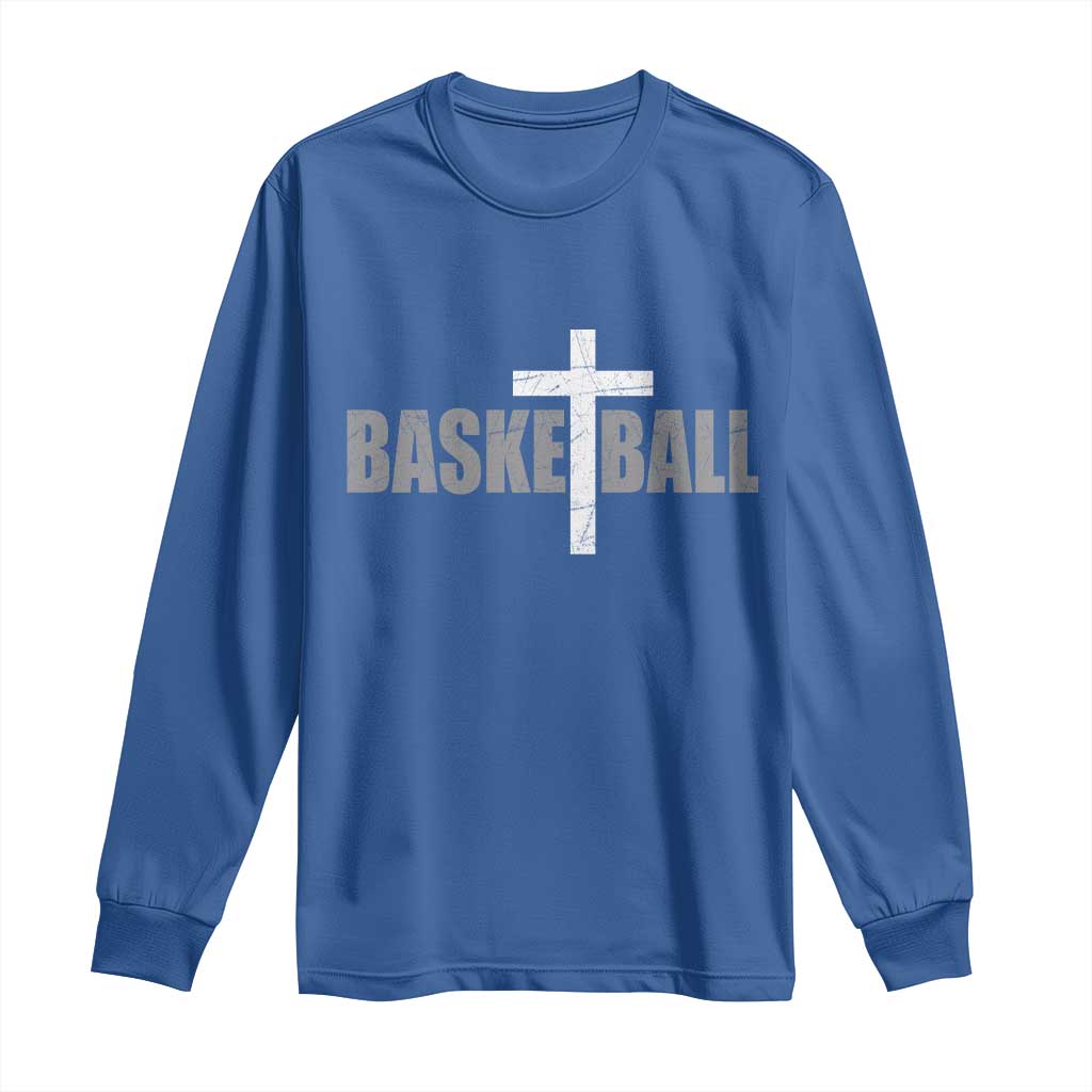 Christian Basketball Cross Long Sleeve Shirt Vintage Minimal Religious Faith