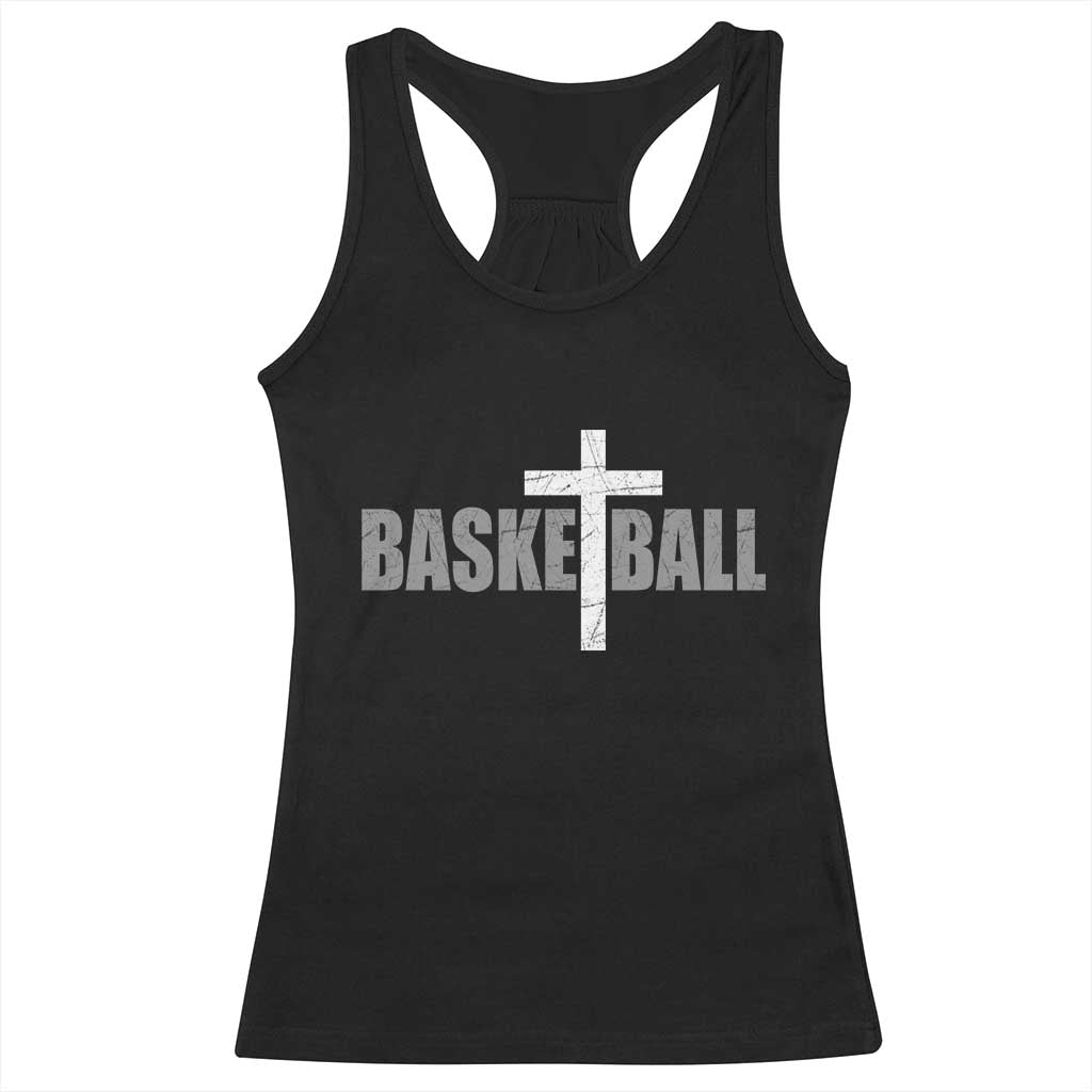 Christian Basketball Cross Racerback Tank Top Vintage Minimal Religious Faith