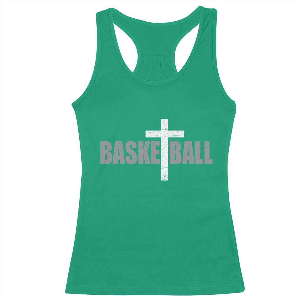 Christian Basketball Cross Racerback Tank Top Vintage Minimal Religious Faith