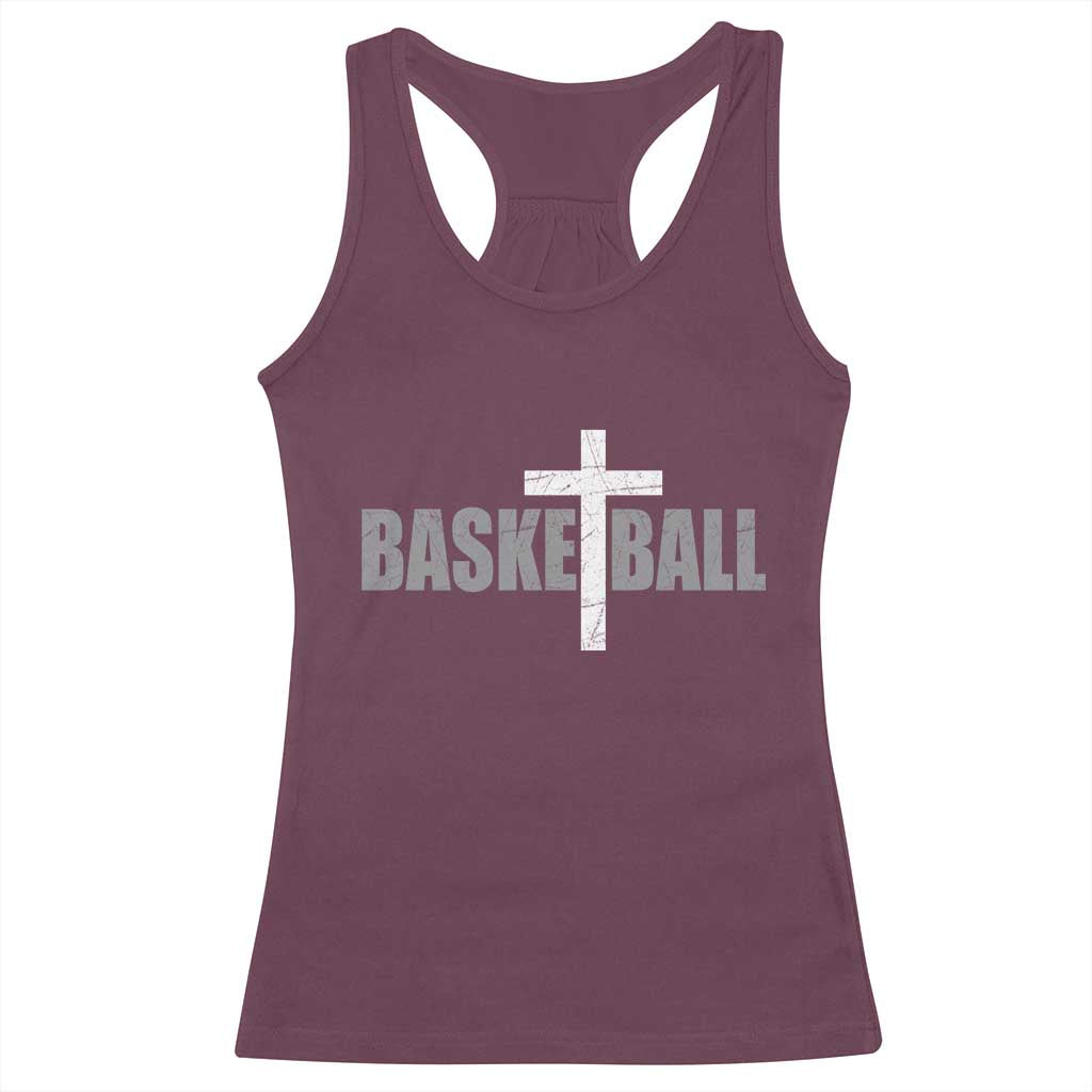 Christian Basketball Cross Racerback Tank Top Vintage Minimal Religious Faith