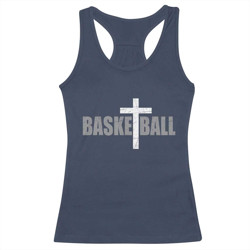 Christian Basketball Cross Racerback Tank Top Vintage Minimal Religious Faith