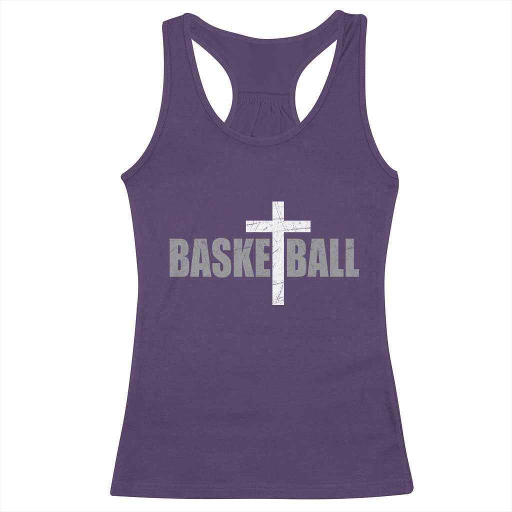 Christian Basketball Cross Racerback Tank Top Vintage Minimal Religious Faith